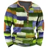 Camiseta de Manga Larga a Cuadros Retro para Hombre Top Gráfico a Cuadros Camiseta de Manga Larga Impresa en 3D Talla Grande Camisa Henley Superior para Hombre