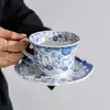 Juego de Taza y Platillo de Café Retro Azul y Blanco Cerámica Taza de Agua Taza Caja de Regalo Taza de Gama Alta Exquisito Retro Latte