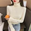 Camiseta básica de terciopelo doble cara de cuello alto para mujer, otoño e invierno, con forro polar añadido y grosor, cálida, ajustada, elegante, top de cuello superpuesto
