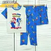 Pijama de Verano para Niños Conjunto de Tres Piezas con Camiseta de Manga Corta, Shorts y Pantalones Largos para Niños y Niñas Ropa de Casa de Dibujos Animados para Niños Pequeños y Medianos Estilo de Dibujos Animados
