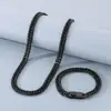 Cadena de látigo de caballo estilo hip-hop, cadena tejida doble con botones de patrón de engranaje cuadrado, juego de pulsera y collar de acero inoxidable