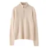 Suéter de cachemir 100% puro con media cremallera, nuevo modelo invierno 2026, camiseta básica de cuello medio alto para mujer, suéter elegante y cálido