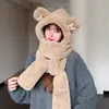 Conjunto de peluche todo en uno de sombrero, bufanda y guantes para mujeres y niños, otoño e invierno, orejas de conejo, conjunto de tres piezas de oso, lindo calentador de cuello con sombrero para estudiantes