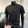 Nueva camiseta deportiva de manga corta para hombre de verano, elástica y transpirable, con cuello de cremallera, camiseta de manga corta de seda helada