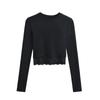 Camiseta sexy de encaje con costuras de cintura alta y manga larga para mujer, otoño e invierno, corte entallado, adelgazante.