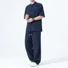 Conjunto Masculino Retro Botões Estilo Chinês Verão 2026 Terno Tang Duas Peças Diário Casual Terno Zhongshan Melhorado Conjunto de Duas Peças