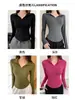 Top OEM gris personalizado de manga larga para mujer, otoño e invierno, forro polar, corte ajustado, con hombro normal y cuello de solapa, camiseta interior ajustada