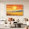 Pintura Decorativa para Sala de Estar Paisagem Nascer do Sol no Leste Campo de Trigo Dourado Pintura para Pendurar na Parede de Fundo do Sofá Bom Presságio Atraindo Riqueza Pintura de Parede