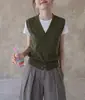 Colete de tricô verde com decote V estilo retrô francês, suéter colete curto feminino para primavera e outono, sem mangas, com um visual sofisticado, perfeito para usar em camadas