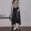 Pantalones vaqueros cropped de pierna ancha de cintura alta vintage color azul grisáceo para mujer, nuevo diseño de verano 2026, pantalones holgados y estilizados de pierna curva