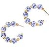 Pendientes Retro de Porcelana Azul y Blanca Nuevo Estilo Chino Acero Inoxidable Cuentas Doradas Cadena de Cuentas Pendientes de Cerámica para Mujer Venta Caliente Transfronteriza Venta al por Mayor