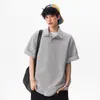 Camisa Polo Listrada de Verão Falsa Duas Peças Manga Curta Masculina Feminina Marca Americana Tendência Peso Pesado Solta Versátil Camiseta de Meia Manga para Casal