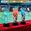 Trofeos de cristal hechos a medida para competiciones de bádminton, premios y recuerdos personalizados para campeones de eventos deportivos individuales y de dobles