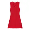 Vestido de Punto de Verano 2026 Nuevo Estilo Francés Little Chanel Color Sólido Cuello en V Ceñido a la Cintura Adelgazante Sin Mangas Borla Jersey