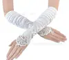 Directo de fábrica largo plisado novia sin dedos bordado con perlas vestido de novia guantes de encaje negro L38