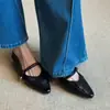 Zapatos Mary Jane de piel de oveja, estilo retro francés, corte bajo, elegantes, con punta fina, para mujer, versátiles para ir al trabajo, con una sola tira y tacón bajo grueso.