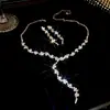 Aretes de Diamante Gota de Agua Aguja de Plata Collar Cadena para Clavícula Moda Vintage Joyería Versátil de Lujo Ligero para Mujer