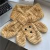Chapéu de Pelúcia de Inverno, Chapéu de Urso com Estampa de Tigre Fofo, Cachecol, Chapéu de Pescador de Pelúcia Cartoon, Protetor de Pescoço Feminino para Proteger Contra o Frio e Heattech