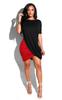 Fs59 Vestido Sexy de Gola Redonda com Patchwork de Duas Cores, Manga Curta, Feminino, para Boate, Amazon Europeia e Americana