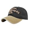Gorra de Béisbol Bordada con Letras Retro Americanas Gorra Casual Antigua de Color Combinado Lavada de Copa Suave Sombrero Parasol Hombres a la Moda
