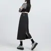 Saia Jeans de Cintura Alta Preta e Cinza para Mulheres 2026 Outono Nova Moda Feminina Fenda Linha A Emagrecedora Justa ao Corpo Saia A6618