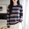 Nueva Colección Otoño/Invierno 2026: Suéter de punto a rayas con bloques de color y detalle de lentejuelas para mujer, manga larga, corte holgado