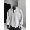 Nueva sudadera polo de otoño con media cremallera para hombre, estilo americano moderno, color liso, corte holgado, top deportivo con cuello camisero