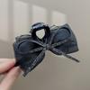 Clip de lazo de malla dulce Super Fairy negro para mujer con texturas medianas y diamantes de imitación, accesorio para la cabeza con clip de tiburón de alta gama