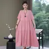 Vestido para Mulheres, Comprimento Médio, Vestido de Verão para Mãe, Vestido Longo de Algodão e Seda Acima do Joelho, Roupa para Mulheres de Meia-Idade, Vestido de Praia Curto-Manga Tamanho Grande para Mulheres