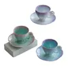 Juego de Taza de Café y Platillo de Cerámica con Gradiente Glaseado con Esmalte de Cristal que Cambia en Horno, Taza de Estilo Fresco, Taza para Té de Flores, Taza Personal con Posavasos