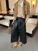 ICCIICC Pantalones de Pierna Ancha de Cuero PU Modernos de Moda Otoñales, Pantalones Casuales Sueltos Acortados para Mujer, Modelo Nuevo 2912