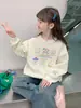 Moletom Infantil Feminino Estampa de Desenho Gola Redonda Blusa Solta Meninas Primavera Outono Novo Manga Longa Casual Roupa Infantil Tendência
