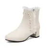 Botas de Renda Flores Elegantes Folha de Lótus 43 Princesa Doce 33 Botas Botas Cano Curto Botas de Cavaleiro Salto Grosso Botas de Renda Comércio Exterior Feminino
