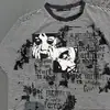 Camiseta Casual Solta Estilo de Rua Americano Europeu e Americano Estilo Gótico Escuro Y2K Estampa Cruzada Tendência Nicho