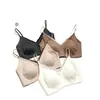 Sutiã bonito com decote em V e detalhes em renda nas costas para mulheres, alças finas com bojos integrados, toque macio vintage, estilo curto 9660
