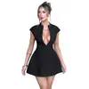 Jy24042 Verano Transfronterizo 2026 Nuevo Vestido Corto Ajustado Estilo Europeo y Americano Sexy Escote en V Profundo Elegante Vestido con Solapa para Mujer