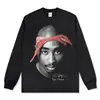Camiseta de Manga Curta com Estampa 2PAC Tupac Europeia e Americana Streetwear Americano Marca Tendência Solta Oversize Unissex Atacado