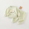 Conjunto de Roupa Caseira com Forro de Fleece para Bebê, Conjunto Dividido de Moletom Espesso para Outono e Inverno, Roupas para Passeio de Crianças, Roupas de Bebê