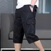 Pantalones Cortos Finos de Verano Nuevo Estilo Hasta la Rodilla para Hombre, Shorts de Trabajo Rayados con Múltiples Bolsillos, Shorts Casuales Versátiles