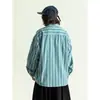 Camisa retro japonesa a rayas azules para hombre y mujer, manga larga de primavera, holgada, simple, estilo universitario, camisa casual para hombre y mujer