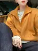Suéter tejido de punto con solapa estilo perezoso chic coreano para mujer, holgado, naranja, tacto relajado, prenda exterior, ropa interior, ropa de otoño invierno