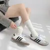 Calcetines de Rayas Verticales de Color Sólido para Mujer, Calcetines Largos Blancos Adelgazantes de Primavera y Otoño, Calcetines Versátiles JK, Calcetines de Caña Media Arrugados de Verano