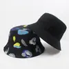 Sombrero de pescador de doble cara con estampado de grafiti transfronterizo para hombres y mujeres, sombrero tipo cubo con protección solar, sombrero casual moderno para exteriores