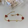 Versão de Luxo Pulseira de Trevo de Quatro Folhas e Flor de Cinco Folhas com Madrepérola Natural, Colar de Trevo de Quatro Folhas Espesso Banhado a Ouro 18K para Mulheres, Popular entre Influenciadores