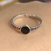 Anillo de Ágata a Cuadros de Plata de Ley 925 para Mujer Vintage Combinable de Alta Gama Anillo de Dedo Abierto Nicho Anillo Distintivo Mano