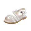 Sandalias Nuevas de Verano 2026 para Niñas Estilo Coreano Zapatos de Princesa con Perlas y Punta Abierta para Niños Pequeños, Medianos y Grandes Zapatos de Presentación
