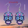 Aretes de Acrílico con Impresión a Color de Calavera del Día de Muertos Transfronterizos, Accesorios Colgantes de Aretes Mandala de Venta Caliente para Halloween