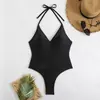 Nuevo Traje de Baño de una Pieza de Comercio Exterior Europeo y Americano con Cuello Halter Espalda Descubierta Grande Sexy para Mujer Amazon Transfronterizo