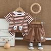 Traje para Niño Estilo Verano 2025 Nuevo Estilo Coreano Casual y Elegante Bebé Niño Rayas Tirantes Falsos Manga Corta Conjunto de Dos Piezas