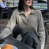Suéter Polo de Malha Estilo Coreano Transfronteiriço Outono/Inverno 2026 Estilo Old Money para Mulheres, Top Casual Solto de Manga Longa com Gola V